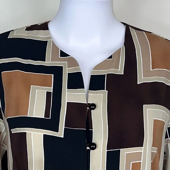Kathy Che Vintage Polyester Earthtone Geometric Print Blouse - Picture 2 of 10